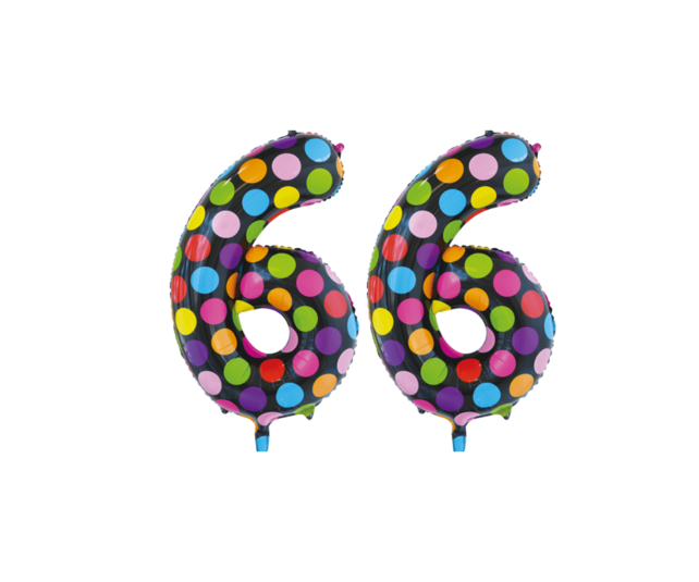 Folieballon 66 jaar stippen 86cm