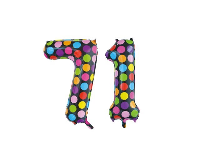 Folieballon 71 jaar stippen 86cm