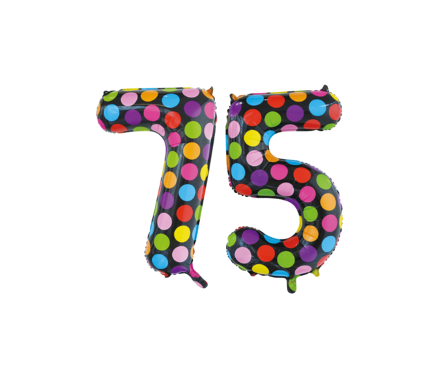 Folieballon 75 jaar stippen 86cm Folieballon 75 jaar stippen 86cm