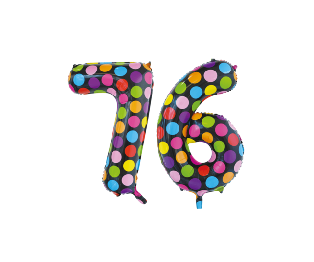 Folieballon 76 jaar stippen 86cm Folieballon 76 jaar stippen 86cm