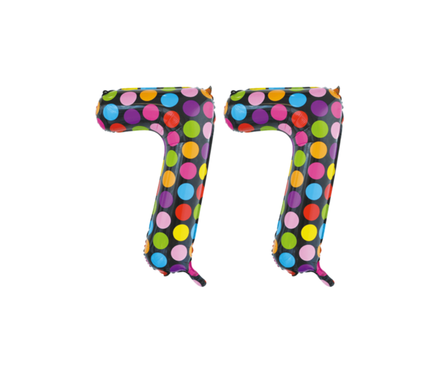 Folieballon 77 jaar stippen 86cm