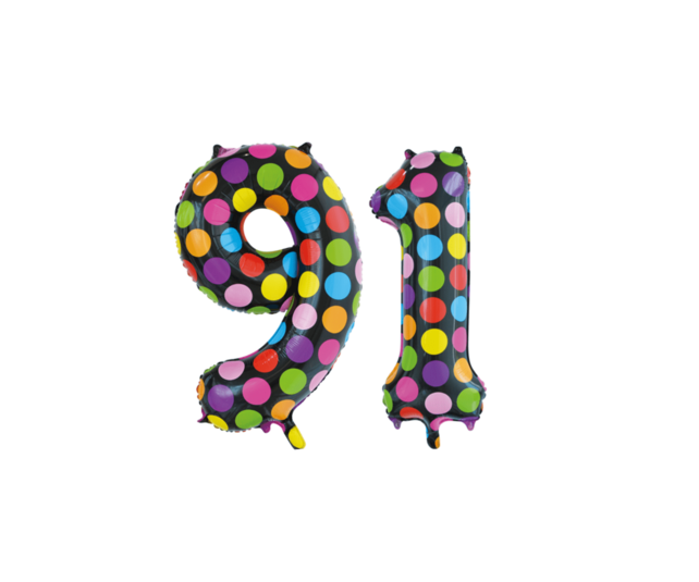Folieballon 91 jaar stippen 86cm