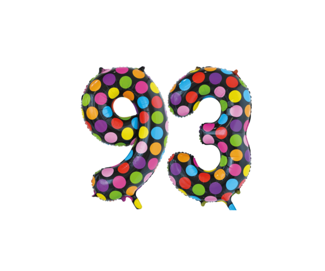 Folieballon 93 jaar stippen 86cm
