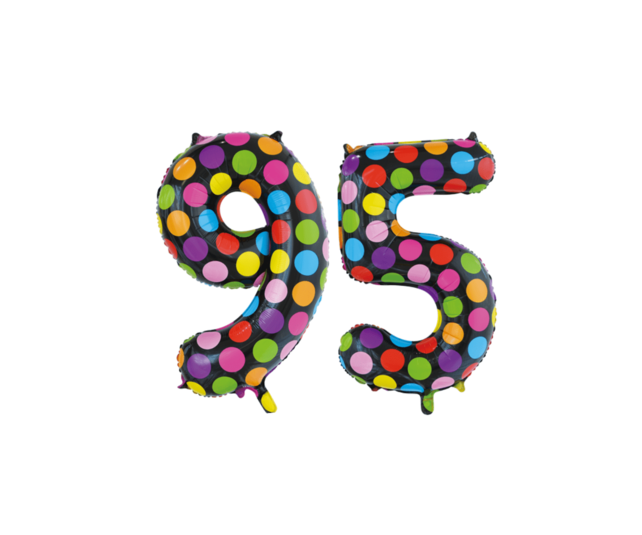 Folieballon 95 jaar stippen 86cm