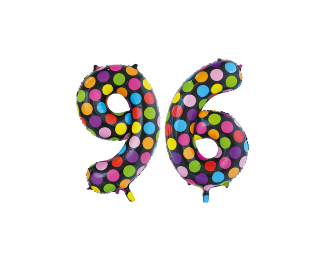 Folieballon 96 jaar stippen 86cm