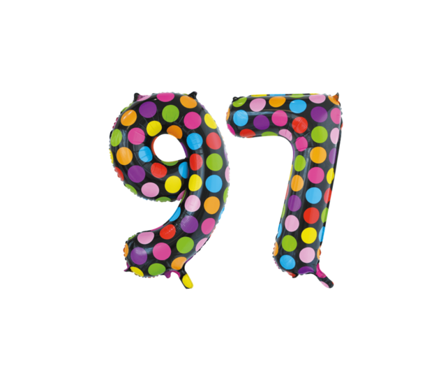 Folieballon 97 jaar stippen 86cm