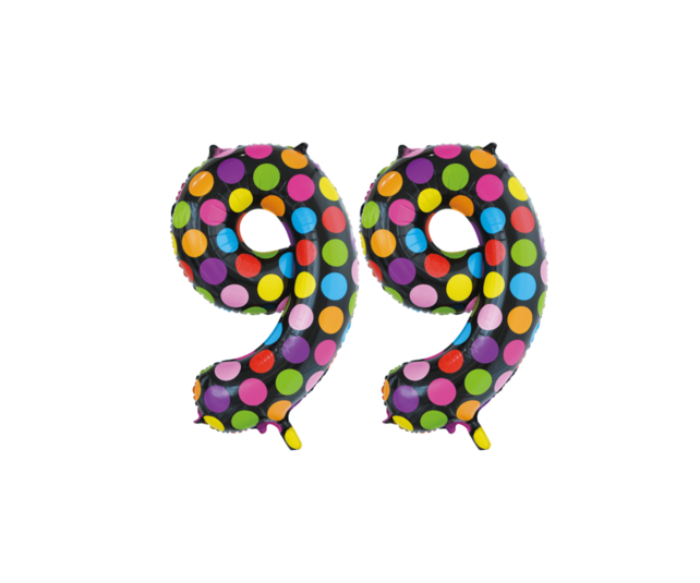 Folieballon 99 jaar stippen 86cm