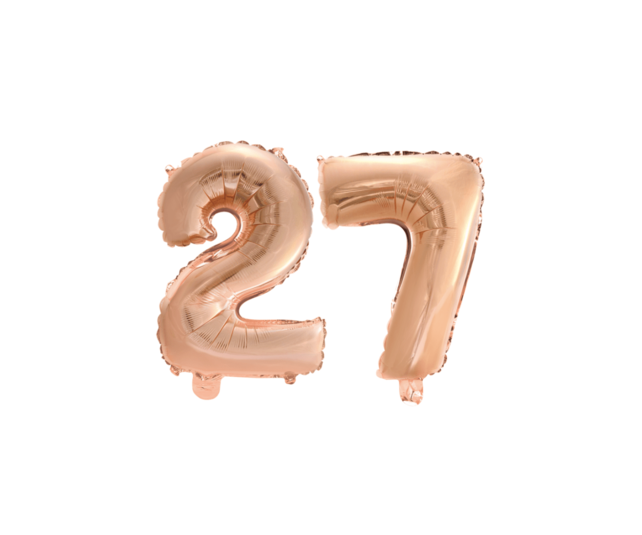 Folieballon 27 jaar Rosé Goud 41cm