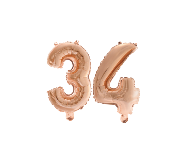 Folieballon 34 jaar Rosé Goud 41cm