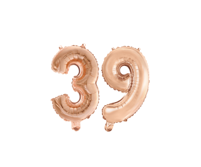 Folieballon 39 jaar Rosé Goud 41cm