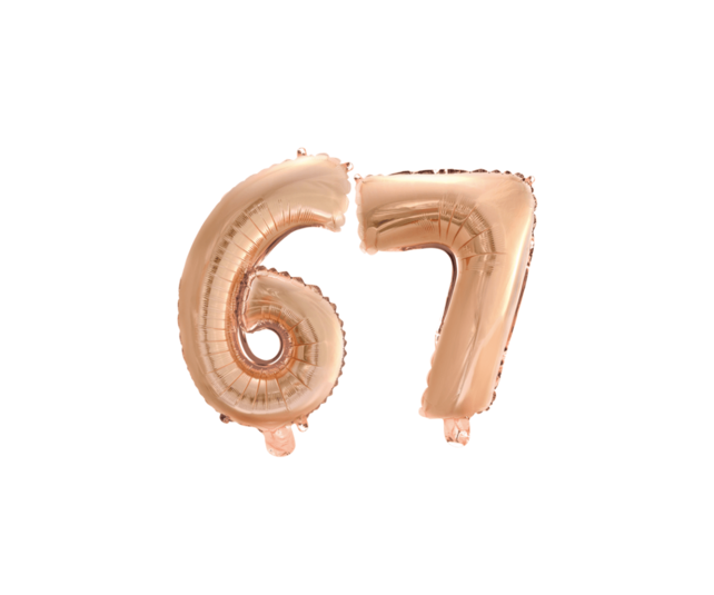 Folieballon 67 jaar Rosé Goud 41cm