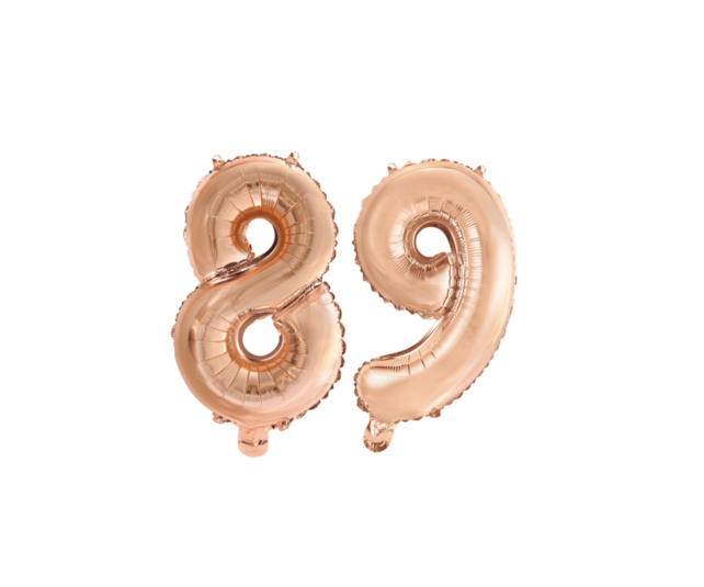 Folieballon 89 jaar Rosé Goud 41cm
