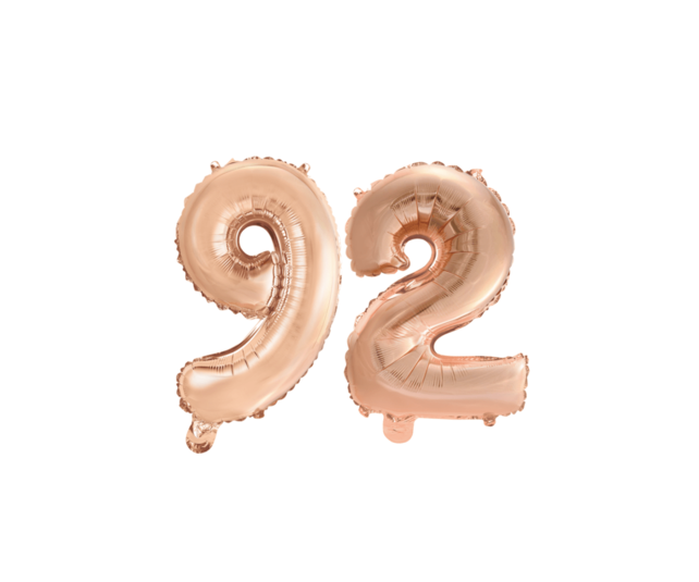 Folieballon 92 jaar Rosé Goud 41cm Folieballon 92 jaar Rosé Goud 41cm