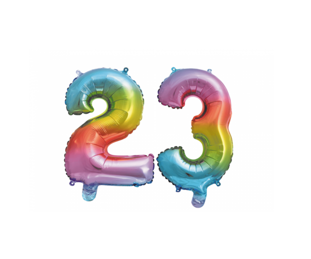 Folieballon 23 jaar Regenboog 86cm Folieballon 23 jaar Regenboog 86cm