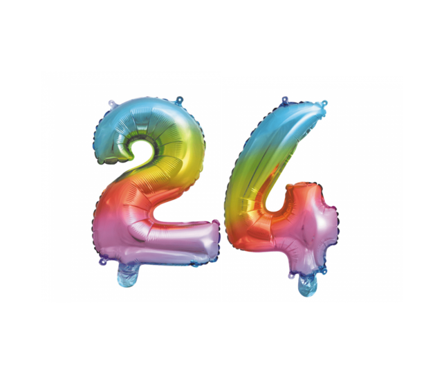 Folieballon 24 jaar Regenboog 86cm