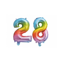 Folieballon 28 jaar Regenboog 86cm