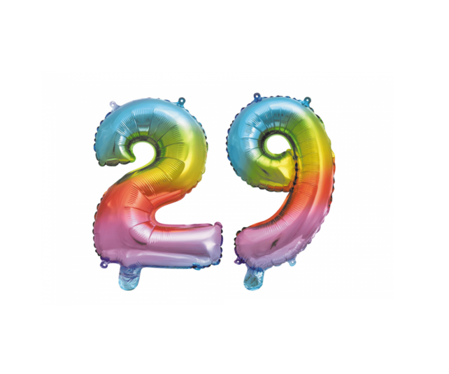 Folieballon 29 jaar Regenboog 86cm