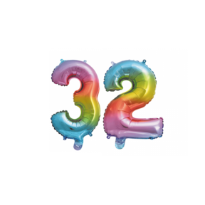 Folieballon 32 jaar Regenboog 86cm
