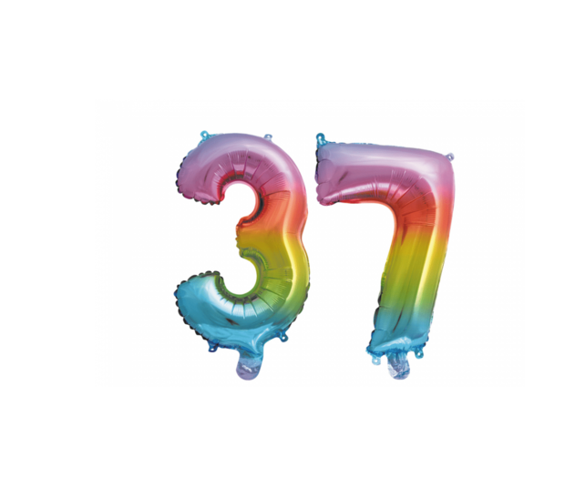 Folieballon 37 jaar Regenboog 86cm