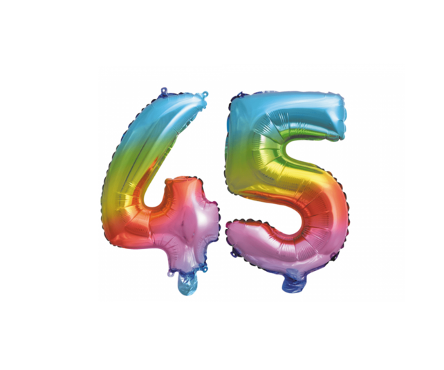 Folieballon 45 jaar Regenboog 86cm