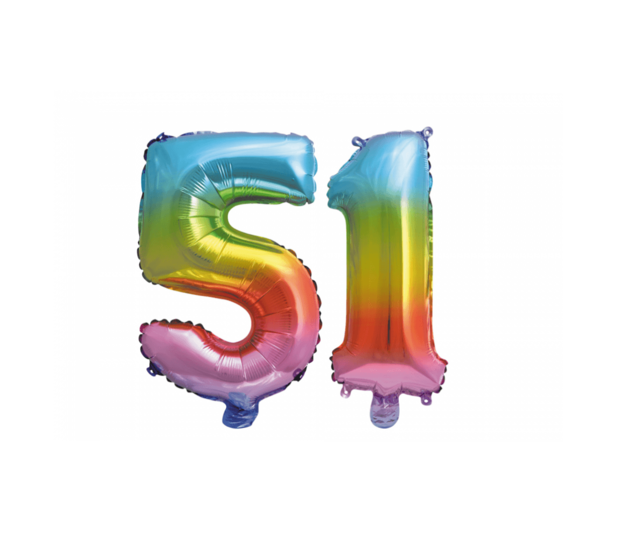 Folieballon 51 jaar Regenboog 86cm