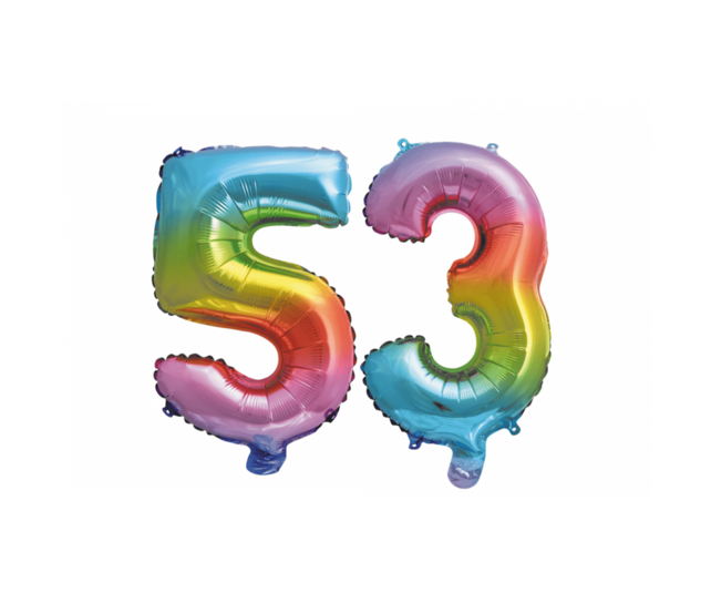 Folieballon 53 jaar Regenboog 86cm