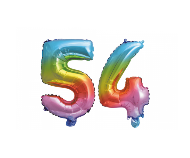 Folieballon 54 jaar Regenboog 86cm Folieballon 54 jaar Regenboog 86cm