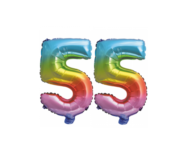 Folieballon 55 jaar Regenboog 86cm