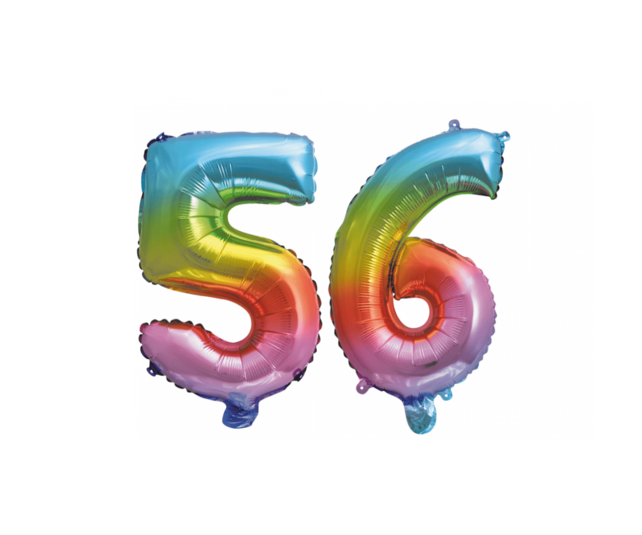 Folieballon 56 jaar Regenboog 86cm