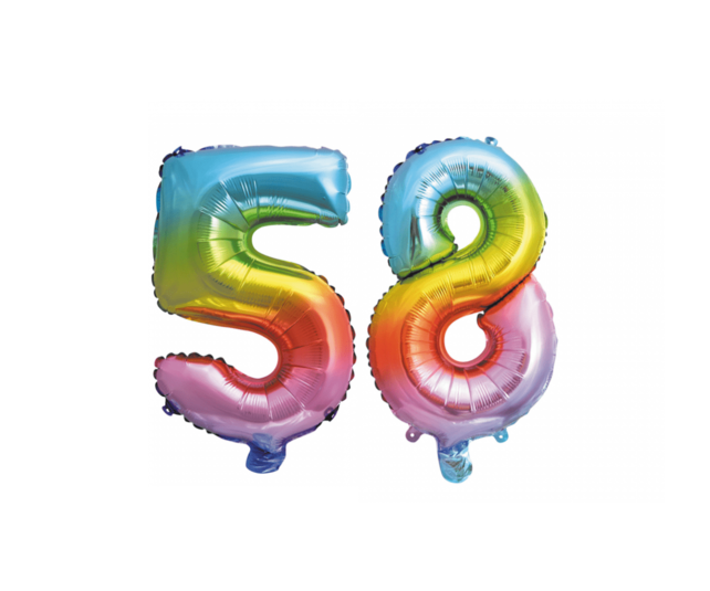 Folieballon 58 jaar Regenboog 86cm