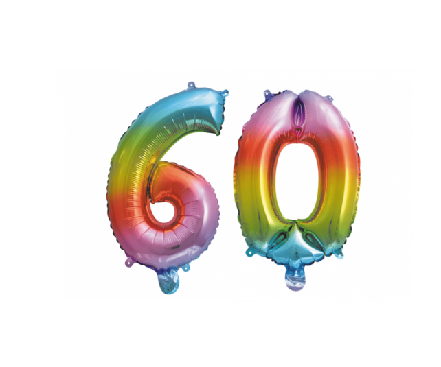 Folieballon 60 jaar Regenboog 86cm