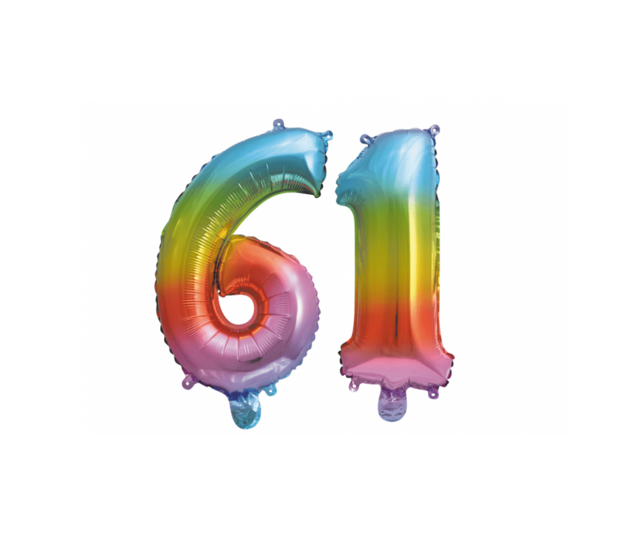 Folieballon 61 jaar Regenboog 86cm
