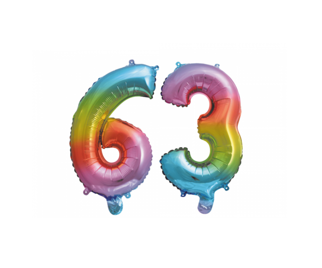 Folieballon 63 jaar Regenboog 86cm Folieballon 63 jaar Regenboog 86cm
