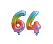 Folieballon 64 jaar Regenboog 86cm