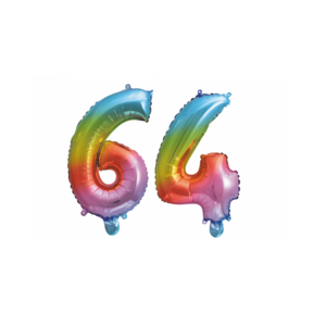 Folieballon 64 jaar Regenboog 86cm