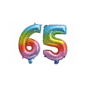 Folieballon 65 jaar Regenboog 86cm