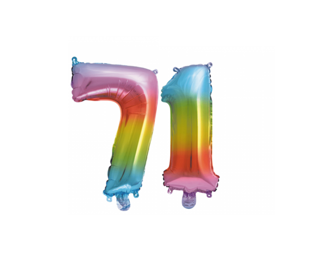 Folieballon 71 jaar Regenboog 86cm Folieballon 71 jaar Regenboog 86cm