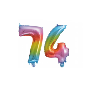 Folieballon 74 jaar Regenboog 86cm