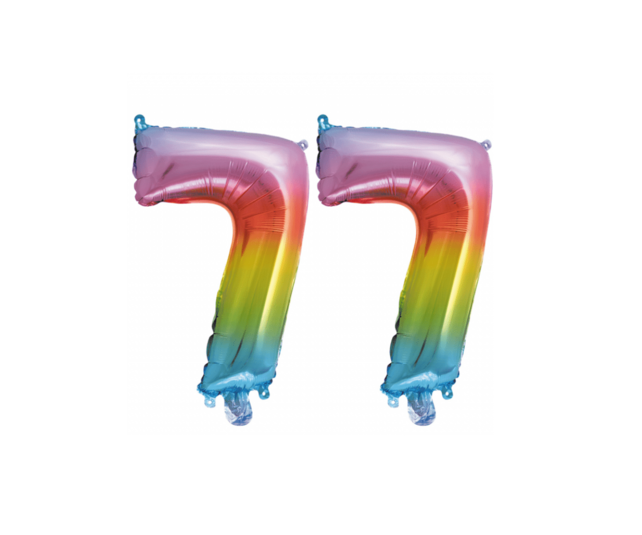 Folieballon 77 jaar Regenboog 86cm