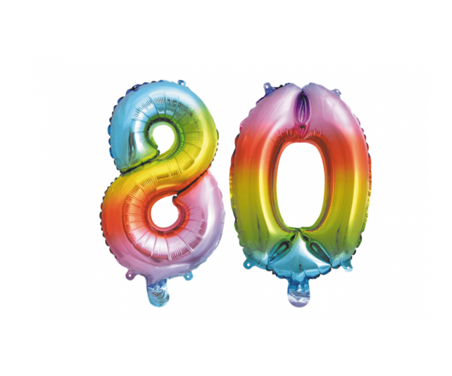Folieballon 80 jaar Regenboog 86cm Folieballon 80 jaar Regenboog 86cm