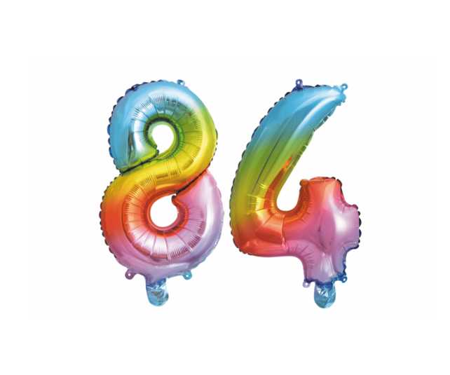 Folieballon 84 jaar Regenboog 86cm