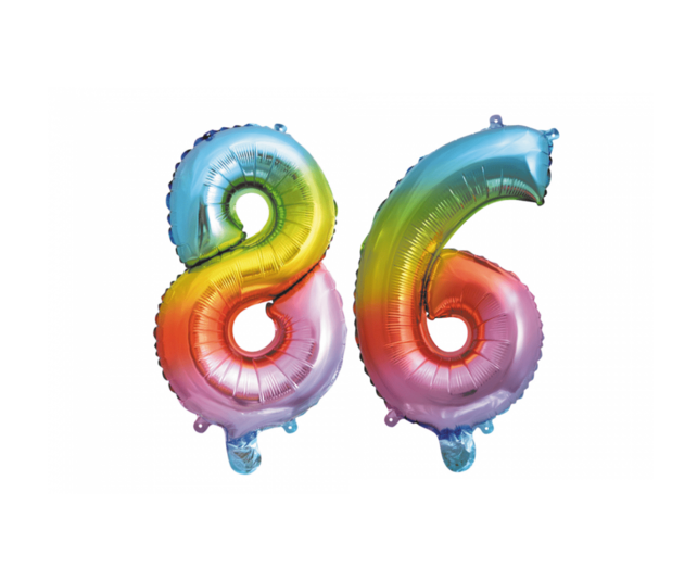 Folieballon 86 jaar Regenboog 86cm