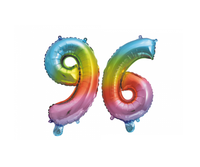Folieballon 96 jaar Regenboog 86cm