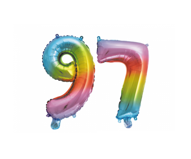 Folieballon 97 jaar Regenboog 86cm Folieballon 97 jaar Regenboog 86cm