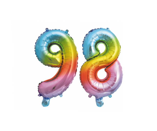 Folieballon 98 jaar Regenboog 86cm