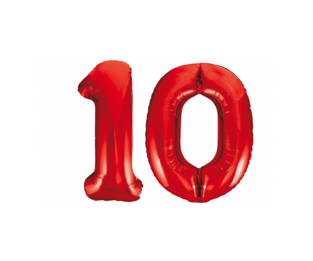 Folieballon 10 jaar rood 86cm