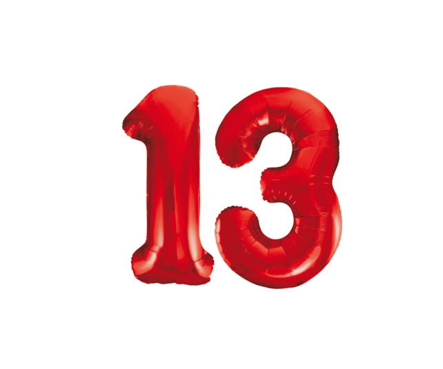 Folieballon 13 jaar rood 86cm