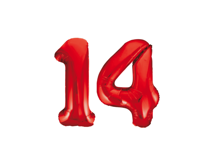 Folieballon 14 jaar rood 86cm