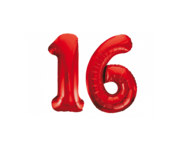 Folieballon 16 jaar rood 86cm
