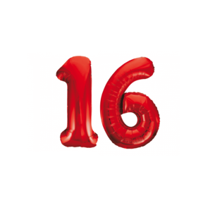 Folieballon 16 jaar rood 86cm